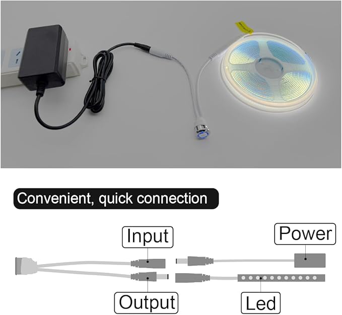 HAMRVL COB LED Strip Lights Ice Blue,16.4ft DC12V Dimmable LED Light Strip with 1600 LEDs, Touch Dimmer, 12V Adapter, Flexible Super Bright Indoor COB LED Lights for Cabinet Home DIY Lighting Projects