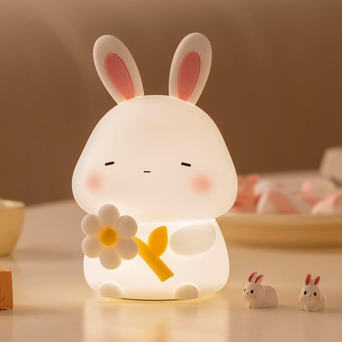 Bunny Night Light for Kids, 3 Level Dimmable Rabbit Nursery Nightlight, 1200mAh Soft Silicone Bedside Touch Lamps, Cute Rechargeable Easter Bunny Gifts for Baby Toddler Girls Boys Room Decor