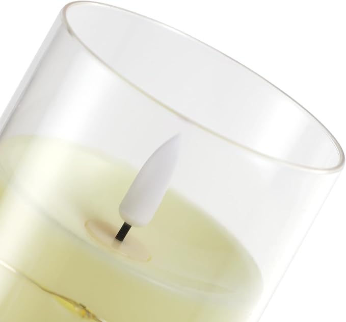 Flickering Flameless Candles with Embedded String Lights - Acrylic Battery Operated Candles with Remote, LED Pillar Candles for Valentines/Wedding Home Decor（White）