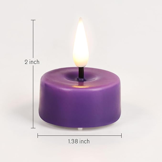 Eywamage Purple Flameless Wax Tealights with Remote Batteries, Flickering LED Tea Votive Candles Set of 10