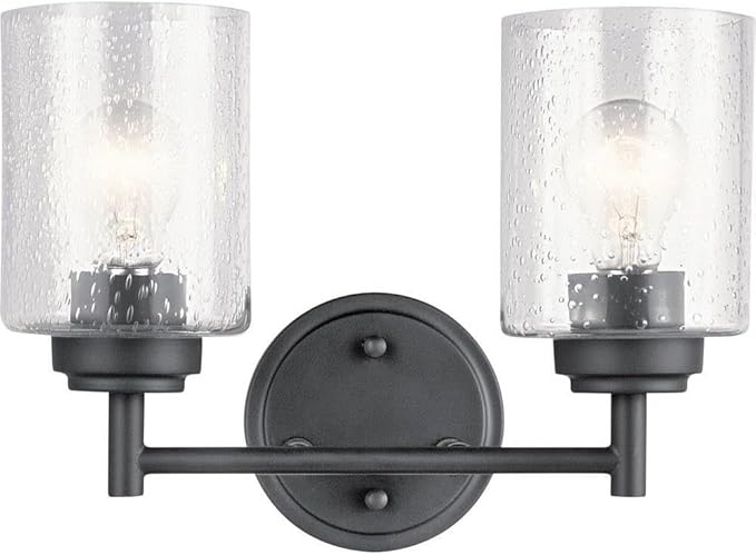 KICHLER 45885BK Winslow Vanity, 2-Light 150 Total Watts, Black, 12.75"