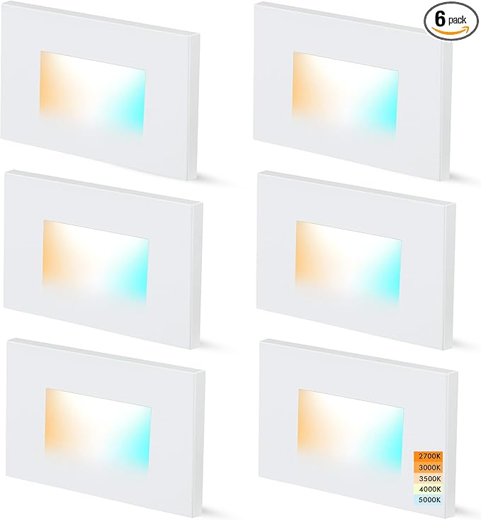 CLOUDY BAY 120V 5CCT Dimmable LED Indoor Outdoor Step Light,2700K/3000K/3500K/4000K/5000K,Stair Light,White,Pack of 6