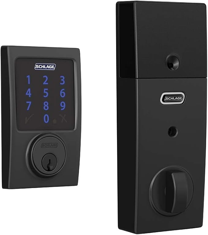SCHLAGE BE469ZP CEN 622 Connect Smart Deadbolt with alarm with Century Trim in Matte Black, Z-Wave Plus enabled