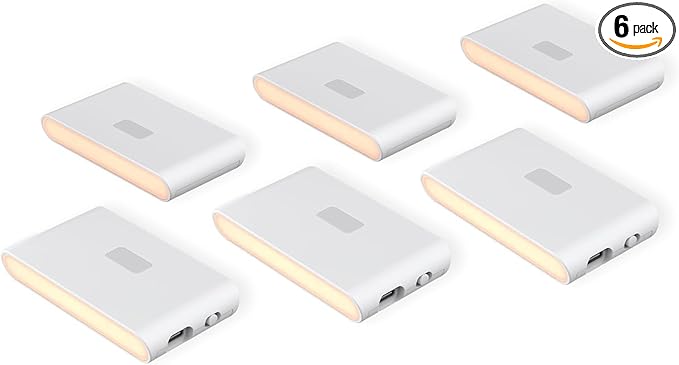 Wyze Lifestyle Rechargeable Night Lights with Dusk to Dawn & Motion Sensors, Warm & Soft White Stair Lights for Bathroom, Hallway, Linkable, Magnetic Mount, 6 Pack