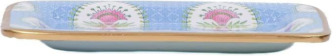 Jaye’s Studio Decorative Trinket Tray, Jewelry Plate, Catchall Dish for Bathroom, Dresser, Nightstand, Entryway, Blue and Pink, Chinoiserie Dish, Gold Tray, Daphne Laney Collection
