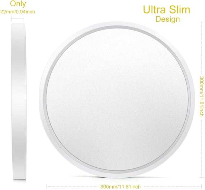 LightingWill 12 Inch LED Flush Mount Ceiling Light Fixture, 2800K Warm White, 3200LM, 24W, Flat Modern Round Lighting Fixture, 240W Equivalent White Ceiling Lamp for Kitchens, Bedrooms.etc.