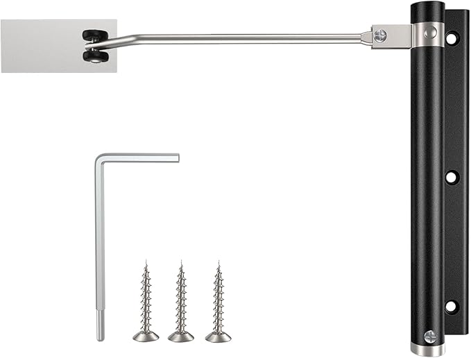 Automatic Door Closer, Stops Door Slamming, Ultra-Quiet Soft Close for Home & Apartment Doors, Upgraded Aluminum Roller Arm, Scratch-Free, Adjustable Speed, Self Closing Spring Door Closer, Black