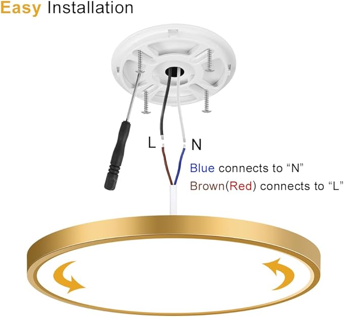 9Inch LED Flush Mount Ceiling Light Fixture, 18W(180W Equivalent), 1800LM, 5000K Daylight White, IP40, Flat Modern LED Ceiling Lights for Bedrooms, Living Rooms, Bathrooms, Stairwells, etc.(Gold)