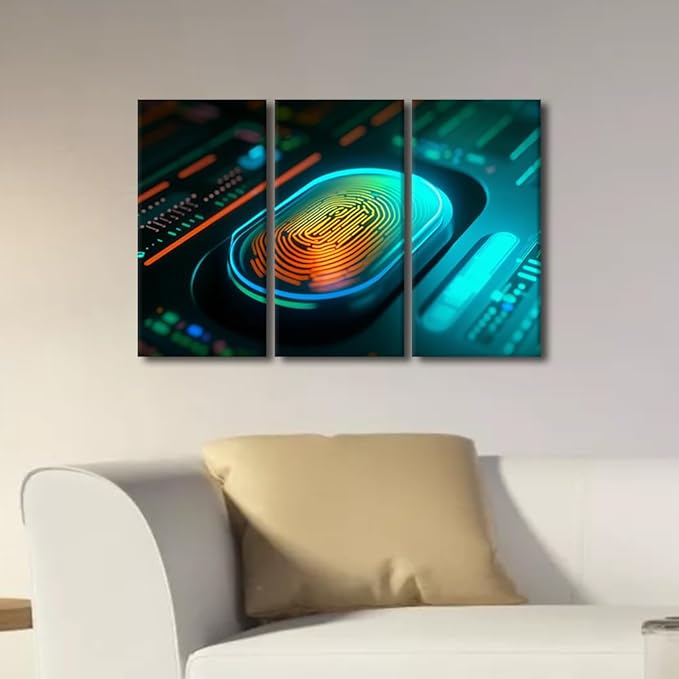 TUMOVO 3 Panel Modern Wall ArtConcept of Cybersecurity and Data Protection Picture Prints on Canvas Wall Paintings for Bedroom Living Room, Stretched Framed Ready to Hang, 36" Wx24 H
