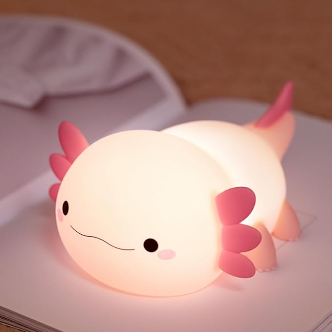 Axolotl Night Light for Kids, Animal Silicone Night Lamp, Rechargeable Table Lamp Bedside Lamp,Cute Room Decor Light for Bedroom,Living Room,Dining,Desk Decor,Ideal Gift(Axolotl)