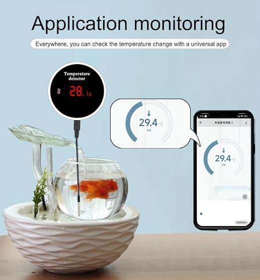 PHOVOLT WiFi Refrigerator Thermometer: Digital Fridge Thermometer, LCD Display,App Notification, Remote App Monitor for Pool, Hot Tub, Fish Tank (Temperature)