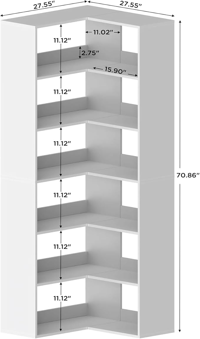 Anystyle 71 Inch Large Corner Shoe Rack for 40+ Pairs, 6-Tier L-Shaped Shoe Storage Cabinet Organizer, Freestanding Wooden Shoe Shelf for Closet, Entryway, Hallway, White