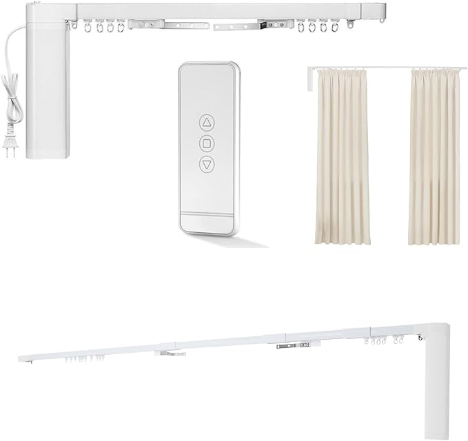 Electric Curtain Tracks, Automatic Curtains Opener Curtains Rod with Smart/Manual/Remote Control, Retractable Motorized Curtains Rod, Smart Curtains System for I-Rrail and U-Rail (Within 7.21FT)