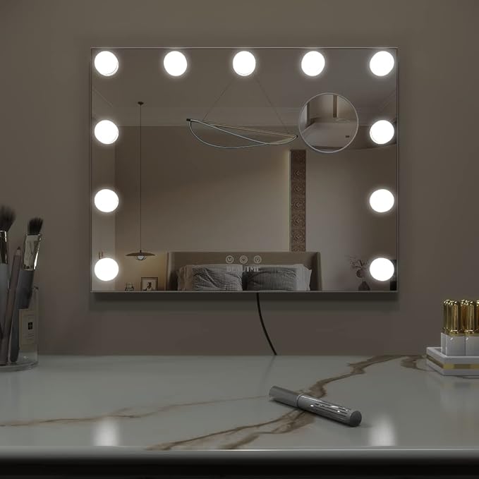 BEAUTME Vanity Mirror with Lights,Dressing Tabletop Vanity Mirror with Led Lights Beauty Mirror, Comes with a Tenfold Magnifying Glass, Intelligent Touch Desktop/Wall Mounted Makeup Mirror