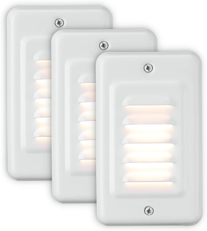 LEONLITE 120V LED Step Lights Indoor, 3000K Warm White, Low Watt Stair Light, Metal Faceplate with Bright White, Non-Dimmable, ETL Listed, Pack of 3
