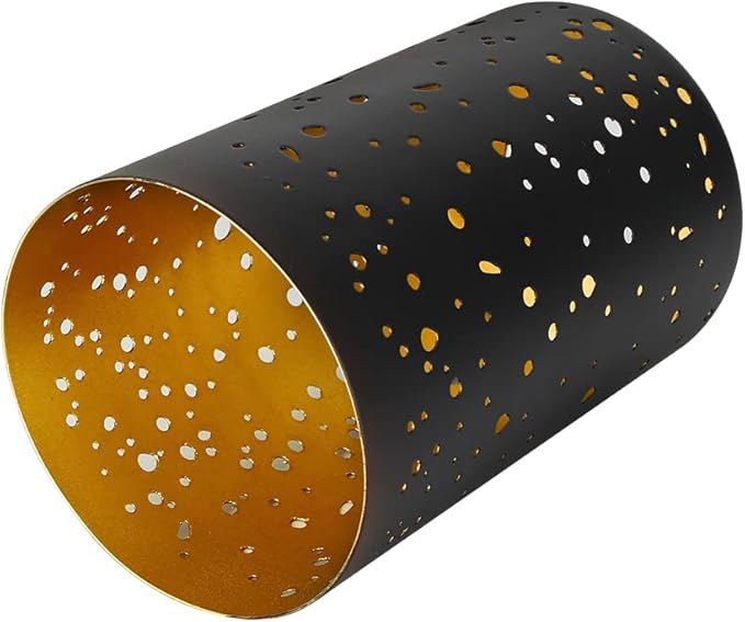 ALUCSET Cylinder Metal Lampshade, Sky Stars Design, Fixture Replacement Globes or Shades with 1-5/8 Inch Fitter Opening, Set of 2 (Black/Gold)