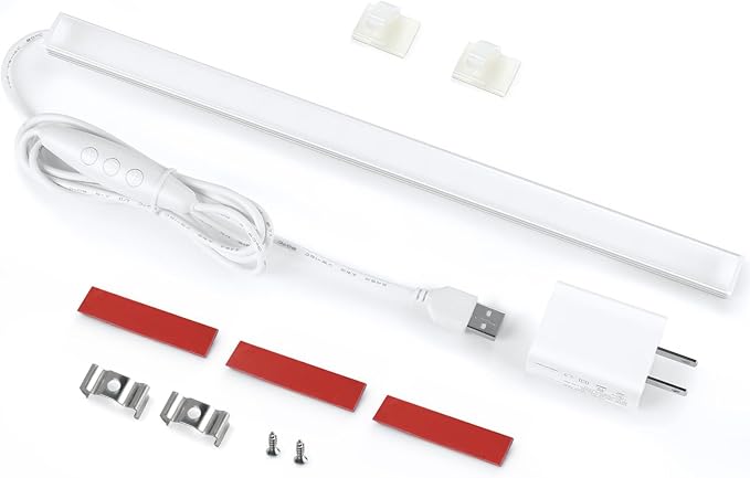 Litever Under Cabinet LED Light with USB Power for Kitchen Counter, Workbench, Coffee Station, Workspace, Closet. Adapter, Dimmer, 12 Inch LED Light. Warm White 3000K