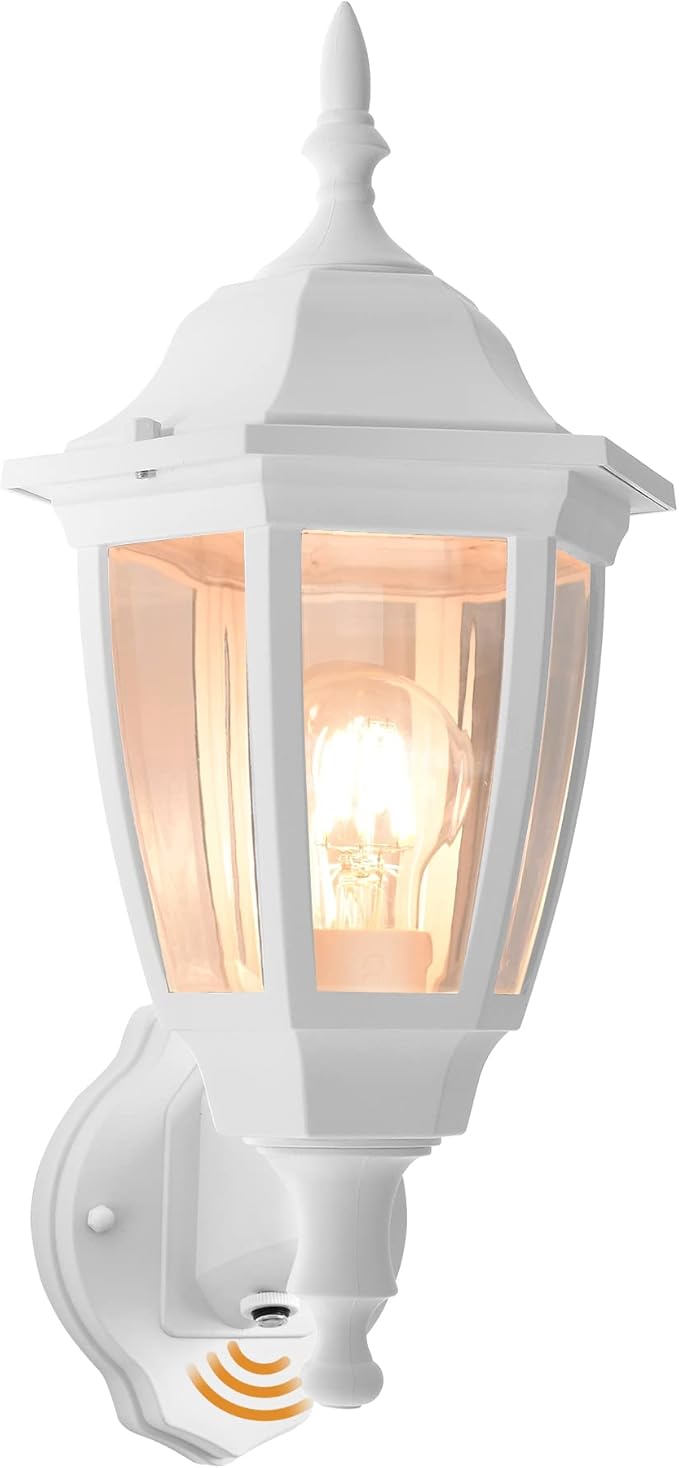 FUDESY Outdoor Wall Light Dusk to Dawn, Porch Sensor Light White Plastic Anti-Corrosion with LED Edison Filament Bulb, Exterior Mount Lantern for House, Garage (1-Pack), FDS2542PS-W