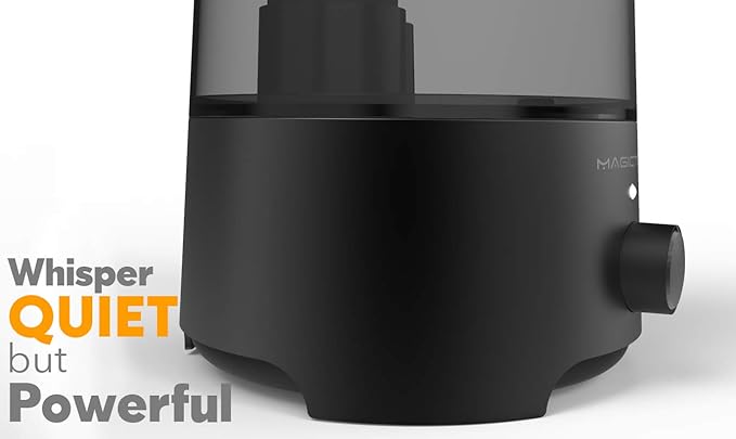 Magictec Cool Mist Humidifier, 2.5L Essential Diffuser for Bedroom and Baby, Adjustable Mist Output, Auto Shut Off, Super Quiet 360 Nozzle - Lasts Up to 24 Hours, Black
