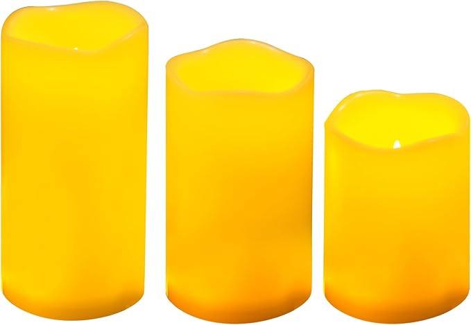 CANDLE CHOICE Waterproof Outdoor Battery Operated Flameless Candles Flickering Plastic Resin Electric LED Pillar Lights for Lantern Patio Garden Wedding Halloween Christmas Decorations 3x4”5”6” 3 Pack