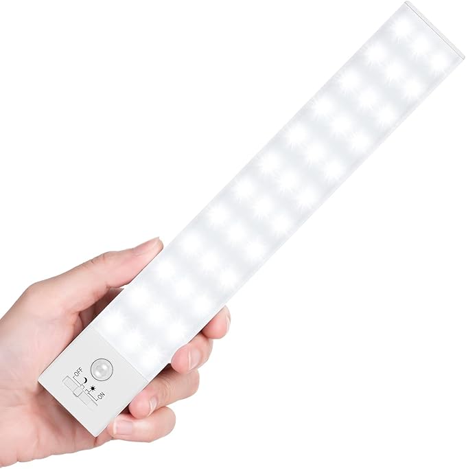 Under Cabinet Lights, Motion Sensor Closet Light, Rechargeable 1500mAh Battery Operated, 3 Modes 36 LED Lighting for Kitchen Counter Cabinet (1 Pack)