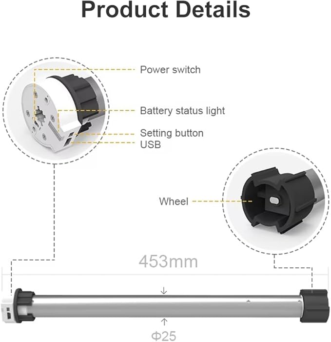 ZigBee 3.0 Rechargeable Roller Shade Motor for 1.5 inch Tube (38mm), Battery Powered Electric Blinds Kit, DIY Motorized Windows Retrofit, Alexa & Google Home, 1.2N.m, 2500mAh Battery