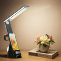 AYI 6in1 Multifunctional Foldable LED Table Lamp with Wireless Charger Digital Alarm Clock Eye-Care Lighting 3 Color Modes 15W Qi Charger for Phone/Headphones, iWatch Charger Compatible-N61Black