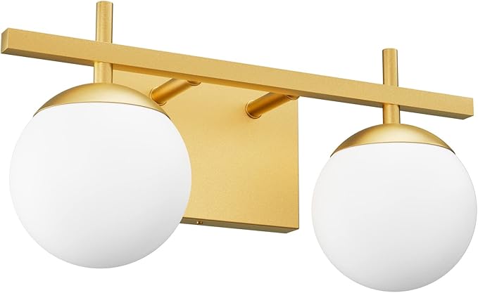 Ralbay 2-Light Gold Vanity Light Mid Century Modern Bathroom Vanity Light Fixture Milky Glass Globe Bathroom Wall Light Fixtures Gold 2 Light