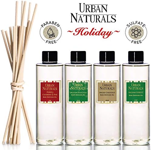 Urban Naturals Balsam Forest Oil Reed Diffuser Refill + Free Set of Reed Sticks - Fragrance Notes of Pine Fir Needles, Evergreen, Woodsy Cedar and Sandalwood – Vegan, 4 oz Made in the USA
