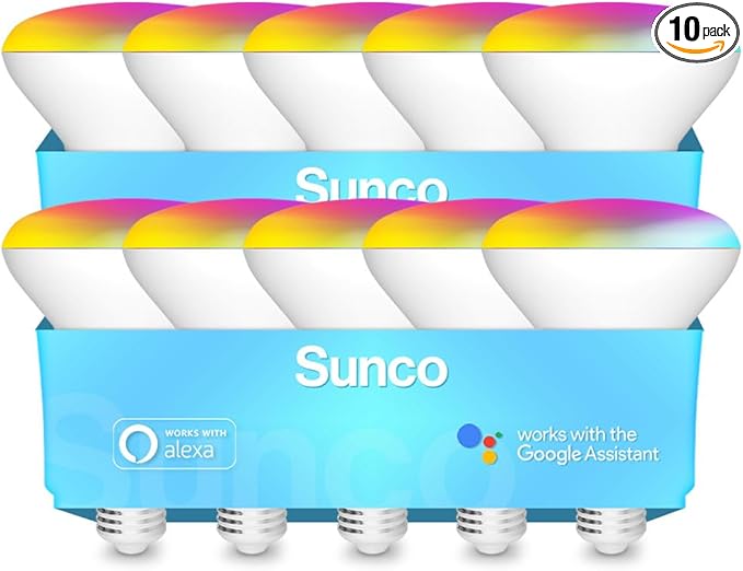Sunco BR30 Alexa Smart Flood Light Bulb, Color Changing LED Recessed WiFi Bulb 8W, RGB CW, Dimmable, 650 LM, Compatible with Alexa & Google Assistant, E26 Base, No Hub Required, 10 Pack