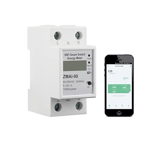 WiFi Smart Energy Monitor Switch Meter, Compatible with Alexa Google Home, Remote Control with Smart Life/Tuya App, Din Rail Tester Current Voltage Amperage Power Meter AC 110-230V 60A Multimeter