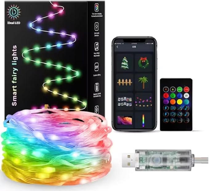 50ft USB Powered RGB Fairy Lights with Remote & App Control, Waterproof IP65 Outdoor/Indoor Decorative Lights for Bedroom, Patio, Garden, Parties & Holidays