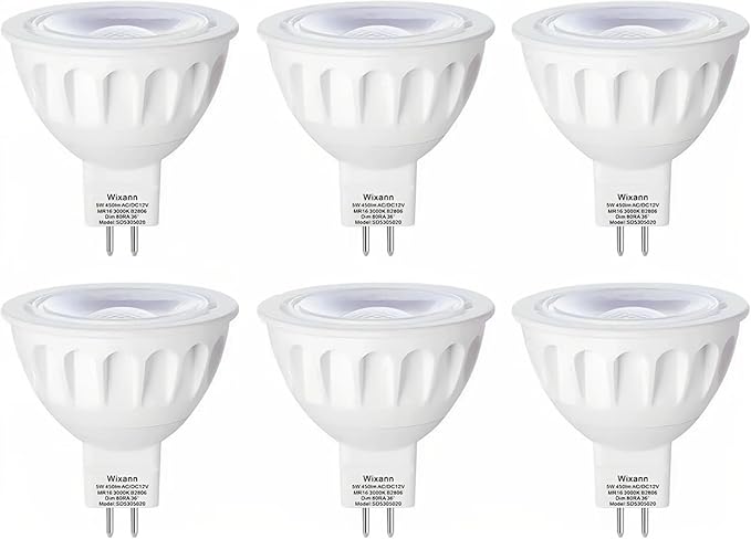 MR16 LED Bulb, 50W Halogen Equivalent, 5W 12V 3000K Soft Warm White, 450Lm GU5.3 Bi-Pin Base, 12V Spotlight Bulb, 40 Degree Spot Lighting For Indoor/Outdoor Landscape Track Bulbs-Not Dimmable (6 Pack)