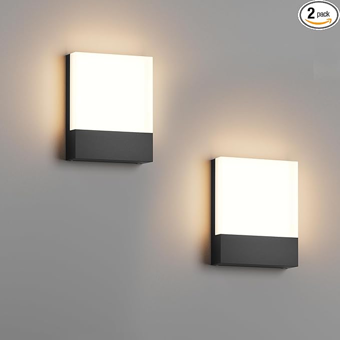 Modern Outdoor Led Wall Light, 24W 3000K Wall Porch & Patio Light,Exterior Hardwired Wall Light Fixtures,IP65 Waterproof Square Wall Lamp for Garage, Front Door,House Yard(Black,2-Pack)
