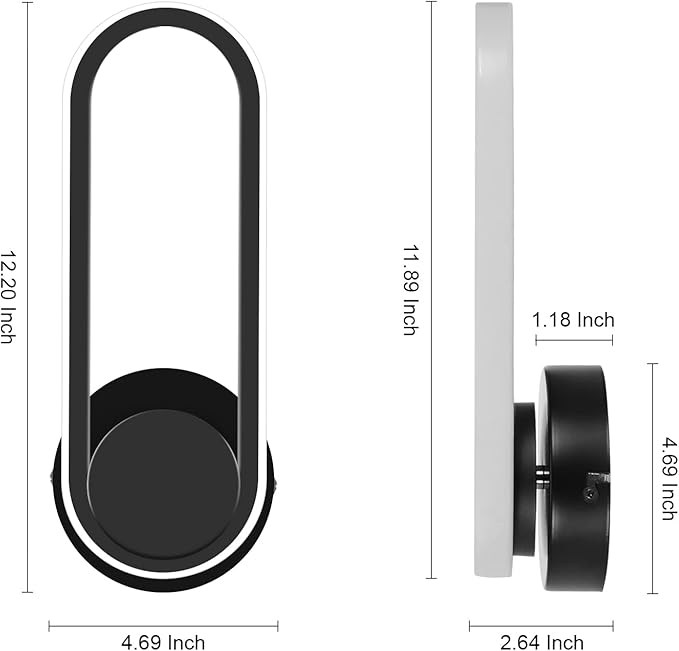 XEYOU 12W Modern Indoor Wall Sconce Rotatable 330° LED Black Wall Light Fixtures for Bedroom Living Room Hotel Hallway Aisle Corridor, Cool White 6000K