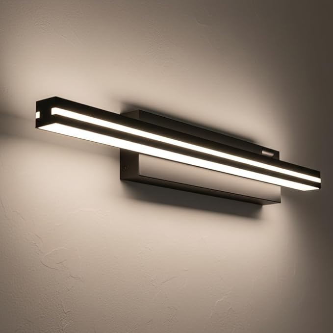 MEGAWISE 6185 LED Bathroom Mirror Front Light, 5 Color Temperatures Dimmable (2700K-6000K), Modern Vanity Light Bar for Bathroom, Anti-Fog & Waterproof (Matte Black, 15.7inch, 12, Watts)