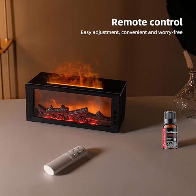 Colorful Flame Aroma Diffuser, 300ml Fireplace Humidifier with Remote & Timer, 7-Color Changing LED, Waterless Auto Shut-Off, Essential Oil Diffuser for Home Bedroom Office, Gift Set Included
