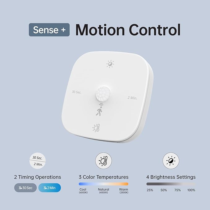 Motion Sensor for Cabinet Lights, Dimmable, Adjustable Color Temperature, Magnetic Mount, for Kitchens Closets Hallways Bathrooms Stairway (Motion Control)
