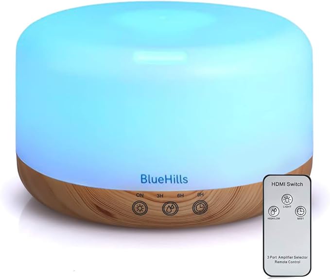 BlueHills Premium Set of Two Large 1000 ML XL Essential Oil Diffusers Humidifier Combo for Large Room Home with Décor LED Lights Great Gift – Value Pack of Dark Wood Grain and Wood Grain.