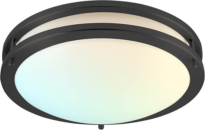 LUXRITE 12 Inch LED Flush Mount Ceiling Light, 5 Color Selectable 2700K | 3000K | 3500K | 4000K | 5000K, Dimmable, Modern Ceiling Light Fixture, 14W, 1120 Lumens, Energy Star, ETL Listed, Matte Black