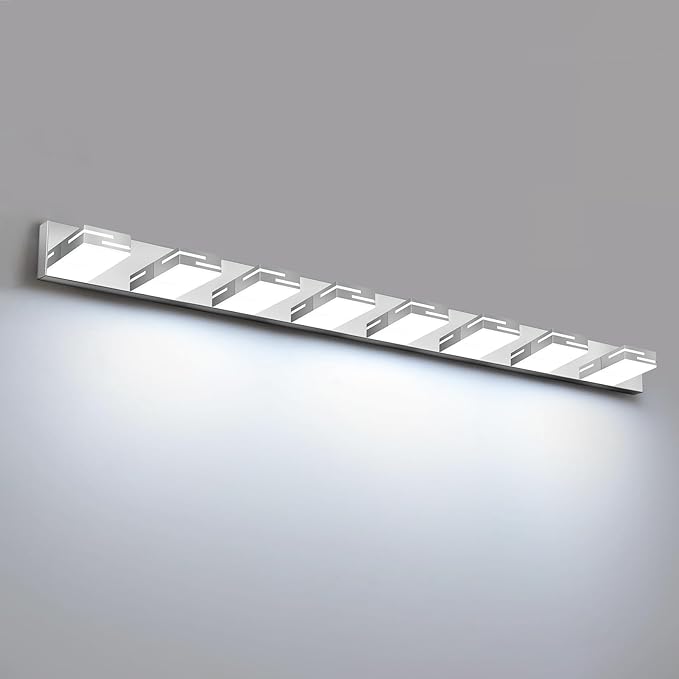 LED Modern Bathroom Vanity Light Fixtures, 8-Light 55-inch Dimmable Chrome Vanity Lights for Bathroom Lighting Fixtures Over Mirror, with 350° Rotatable Heads (Cool White 6000K)