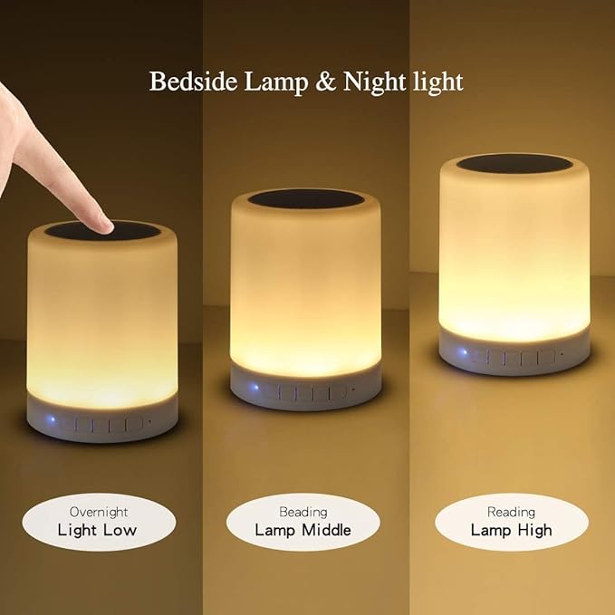Touch Bedside Lamp - with Bluetooth Speaker, Dimmable Color Night Light, Outdoor Table Lamp with Smart Touch Control, Best Gift Ideas for Men Women Teens Kids Children Sleeping Aid
