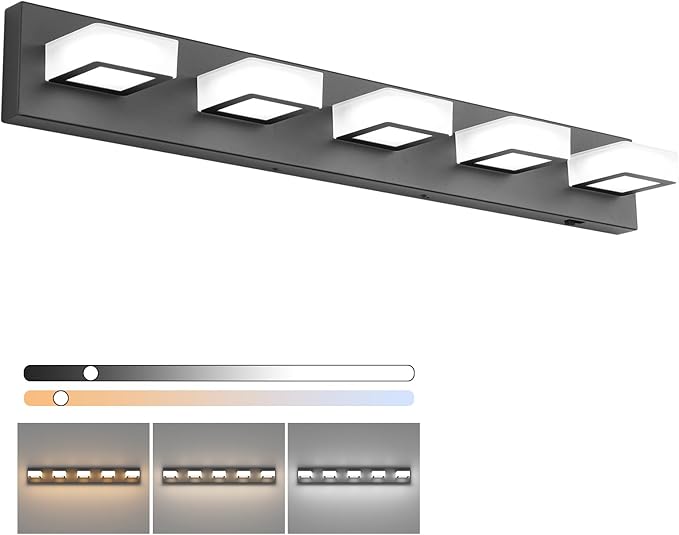 Ralbay 5 Color Temperature Black Vanity Lights Dimmable Acrylic Modern LED Black Bathroom Vanity Lighting Fixtures 34inch