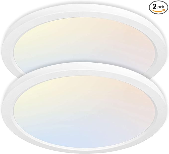 hykolity 2 Pack 12 Inch Selectable CCT LED Round Flat Panel Light, 24W 3000K/4000K/5000K, Edge-Lit Flush Mount Ceiling Light Fixture for Kitchen, Bedroom, Laundry and Closet Room，White