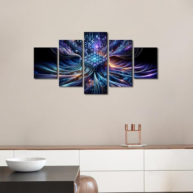 TUMOVO 5 Panel Wall Art Home Decor for Living Room Modern Technology Painting House Decorations CPU Concept Print Artwork Canvas Posters and Prints Home Decor Framed Ready to Hang 60" Wx32 H