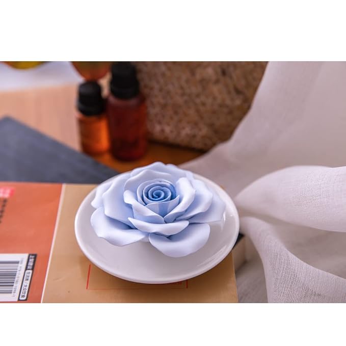 Essential Oil Passive Flower Diffuser -Non-Electric Porcelain Aromatherapy Diffusers for Small Mini Room, Desk Decorative, Bathroom (Blue Rose)