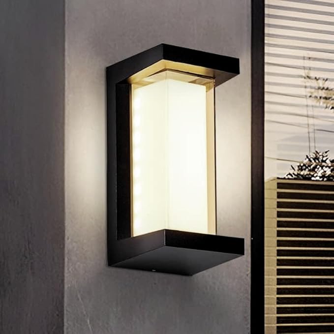 LANFU 3000K LED 18W Aluminum Rectangular Outdoor Wall Sconce Exterior Light Outside Light Fixture, Black with Warm White, IP64 Waterproof Wall Lights for House Patio Porch Garage