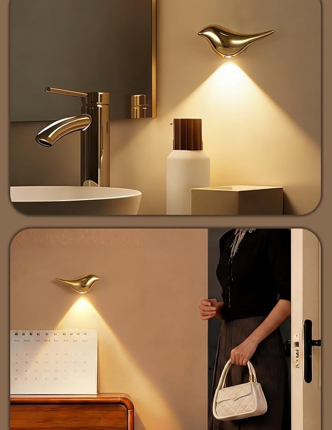 Motion Sensor Wall Light: 1200mAh Rechargeable Wall Sconce Set of 2 Magnetic Stair Lights Indoor Wireless Wall Sconces Night Light for Kids Elderly Bedroom Hallway Home Decor (Gold)