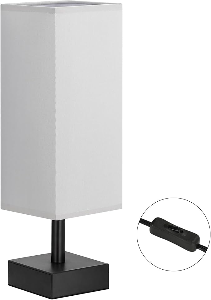 aooshine Gray Small Bedside Lamp for Bedroom - Minimalist Nightstand Lamp with Silver Base