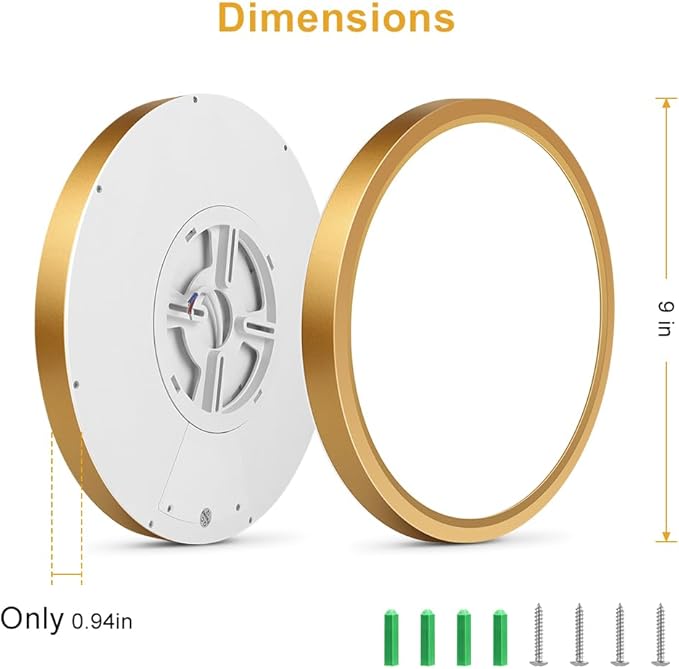 9Inch LED Ceiling Light Flush Mount Fixture, 18W(180W Equivalent), 1800LM, 4000K Natural White, IP40, Flat Modern LED Ceiling Lights for Bedrooms, Living Rooms, Bathrooms, Stairwells, etc.(Gold)